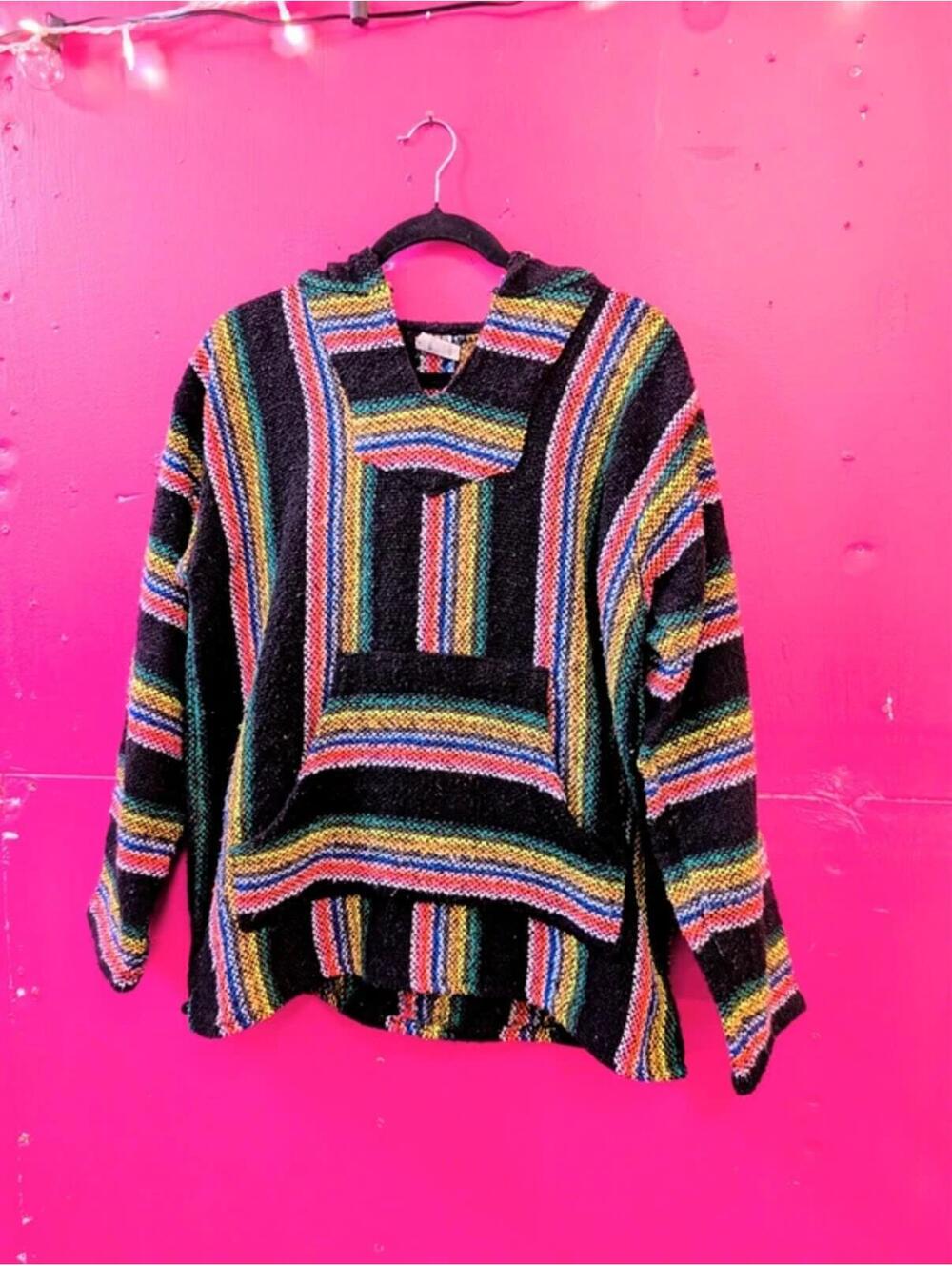 Vintage 90s Striped Baja Hoodie M